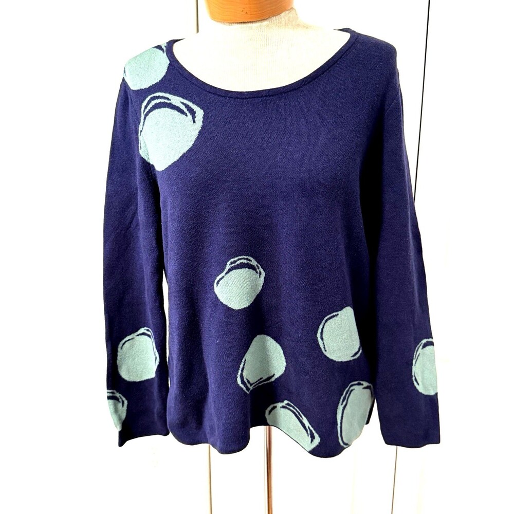 Chico's Women's Navy Sweater w/Green Dots Size 2 (U.S. 12/14) Large Pullover EUC